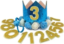 Dog Birthday Hat Adjustable Reusable Crown for Dogs Cats Puppy Kitten Blue 