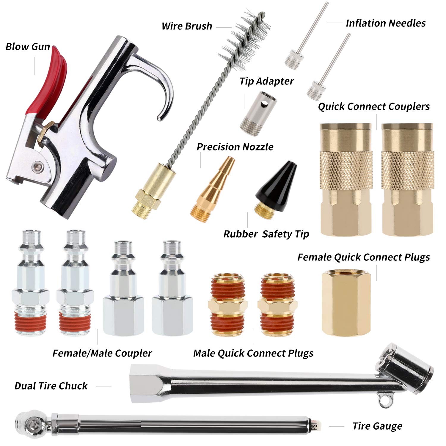 Hromee 19 Pieces Air Compressor Accessories Kit with 3/8 Inch x 25FT Hybrid H...