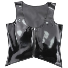 Uomo Finta Vernice Pelle Canottiera Top Lingerie Sexy Zip Clubwear Festa Lucido