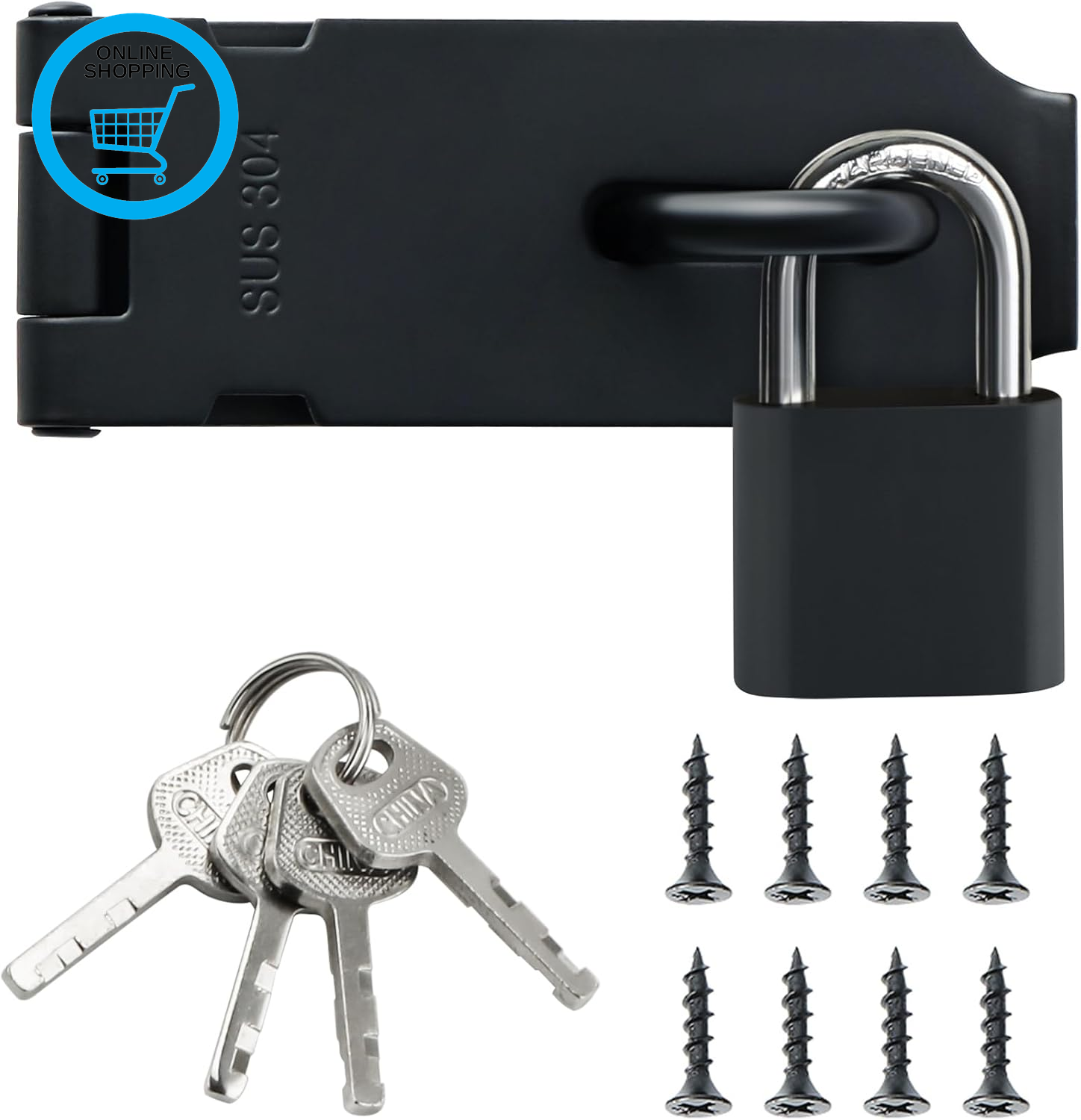 Shed Lock Hasp Gate Lock with Padlock & 4 Keys, Hasp and Staple Gate Latch Door