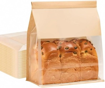 Bread Bags Large Bakery Bag with Window Packaging Bags Tin Tie Tab Lock 50 Pack