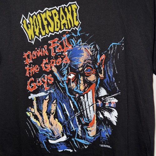 Vintage 90s 1991 Wolfsbane ‘Down Fall The Good Guys’ Tour T-Shirt, Black, Large - Picture 2 of 8