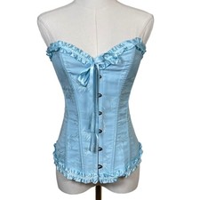 Bustier Corset Top Women S Light Blue Floral Jacquard Ruffle Lace Up Coquette