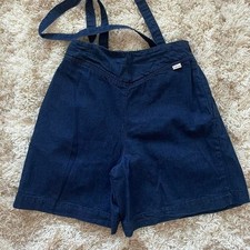 Vintage 70s / 80s Calvin Klein Dark Denim Pleated Overall Shorts