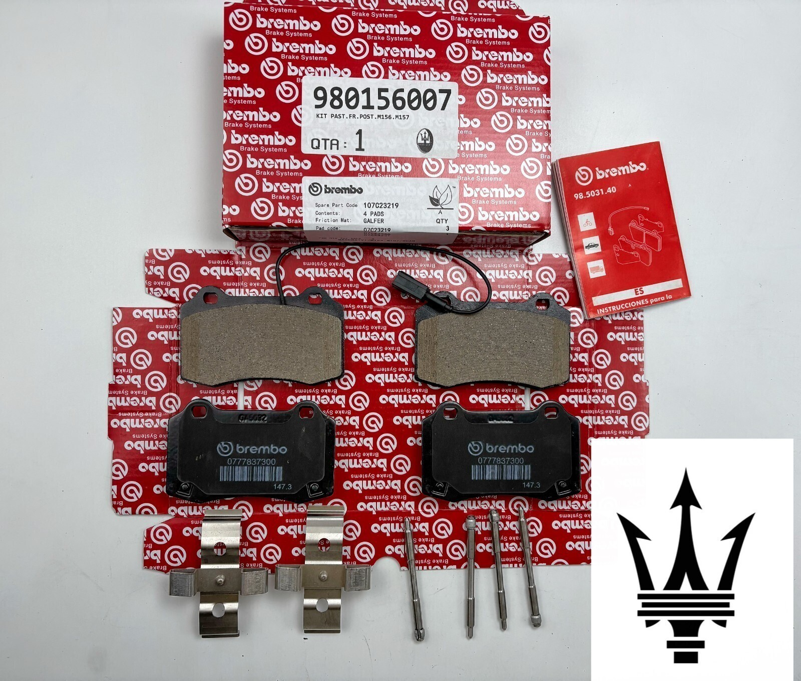OEM Genuine Rear Brake Ceramic Pads 980156007 Maserati GranTurismo & Ghibli
