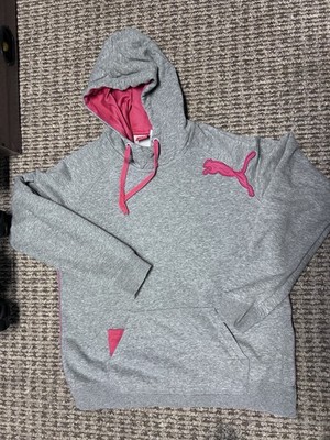 Size Large-Puma-Hoodie-Essentials+ Embroidery Pullover-Women s-Pocket-Gray/Pink