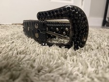 b.b.simon Black Studded Rhinestone Buckle Bel...
