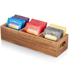 DRASTAR Tea Bag Organizer, Acacia Holder, Storage 3 Slots,