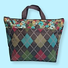 Thirty-One Thermal Lunch Picnic Tote Argyle Floral Trim Zipper Bag 10x10x5