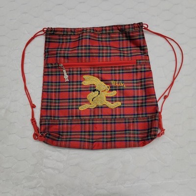 Vintage Die Spiegelburg Felix the Rabbit Red Plaid Drawstring Backpack Germany