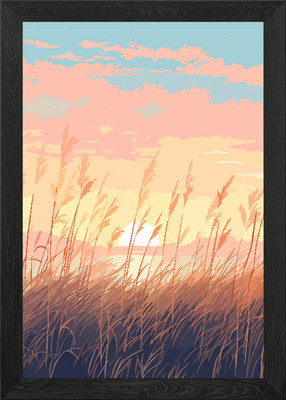 Retro Pixel Art Hayfield gerahmtes Wandbild Poster Leinwanddruck Bild