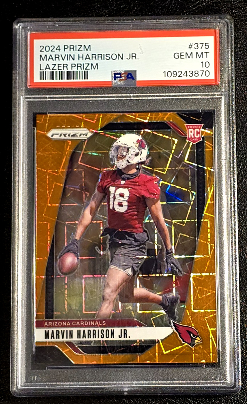 🔥 2024 Prizm Marvin Harrison Jr Orange Lazer RC #375 PSA 10 Cardinals Rookie