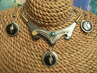 PERU Tribal Horn Gemstone Bead Pendant Necklace Earrings Inca Jewellery Set B - Picture 1 of 1