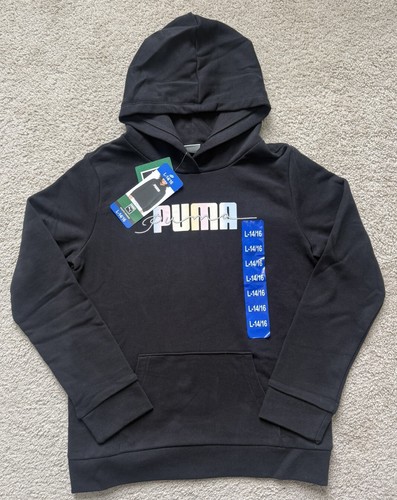 PUMA Youth Black French Terry Hoodie Long Sleeve size L14/16. New