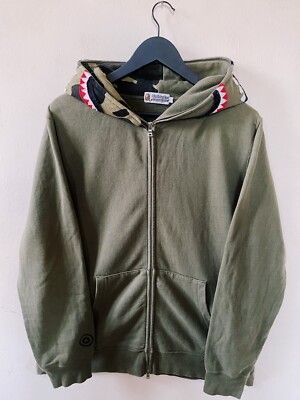Vintage Y2K A Bathing Ape Bape Land 1st Anniversary Shark Fullzip Hoodie Khaki