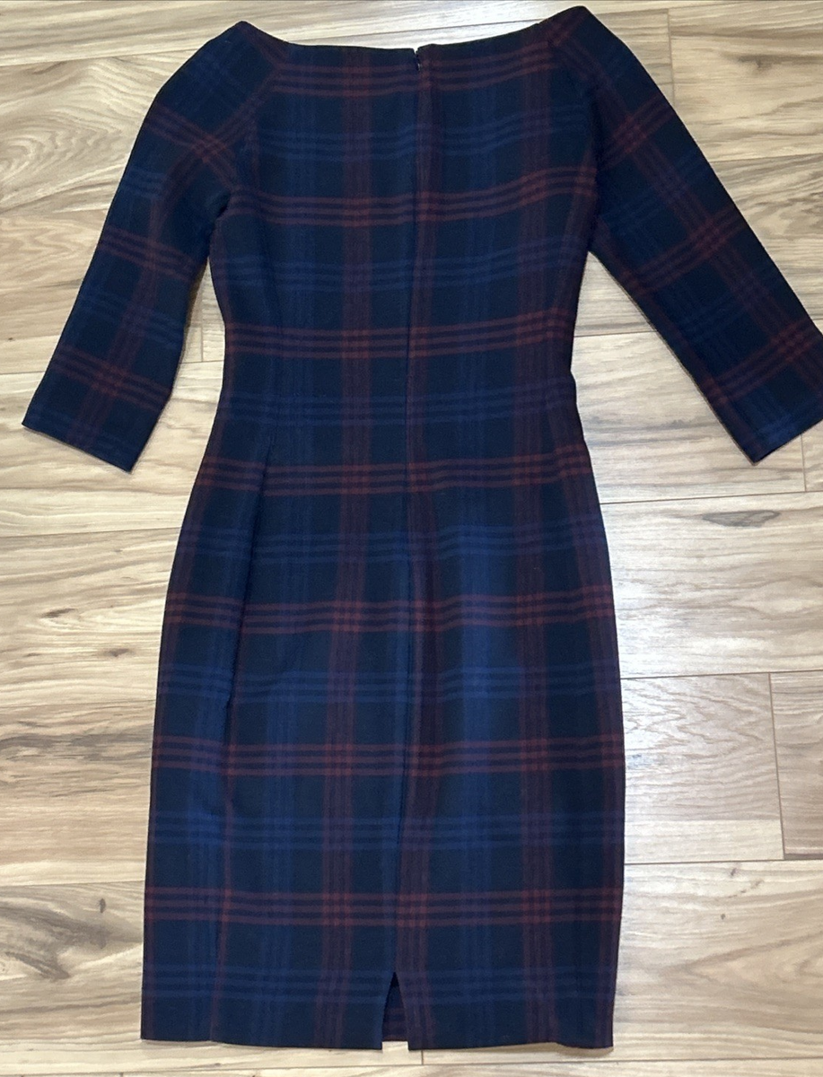 Zara Size XS Ponte Navy Plaid Knit Pencil Dress 3/4 Sleeve Boatneck Stretch  EUC | eBay