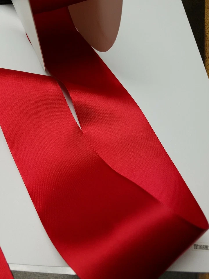 Cinta de satén de doble cara roja escarlata de 10 yardas 2 1/4" W envolver regalos coser decorar Foto 3 de 3