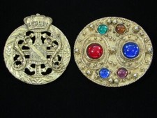 Vintage Lot of 2 Belt Buckle Multicolor Glass Cabochons  Dragons UNIQUE