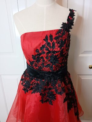 strapless open back dress Liana Red A-Line Off The Shoulder Taffeta Prom Dress With Puffy Sleeves