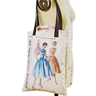 Simplicity Pattern Tote Bag 1950's Dress Style Pattern Tote 12.75'' x 16.5''