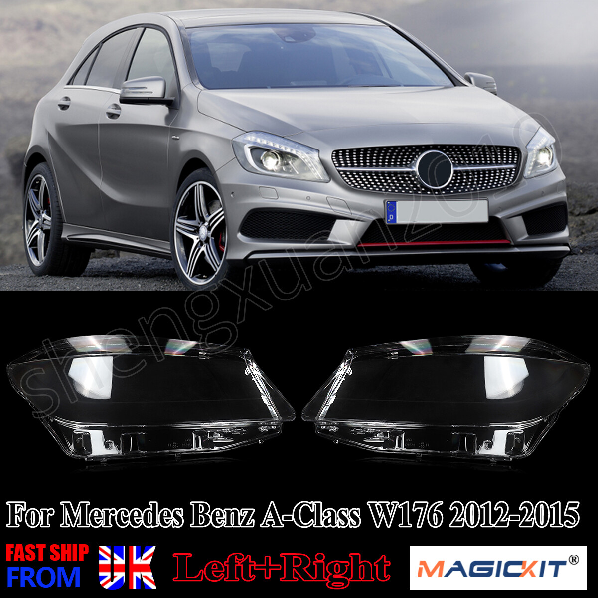For Mercedes Benz A-Class W176 2012-15 Right+Left Headlight Headlamp Lens Cover
