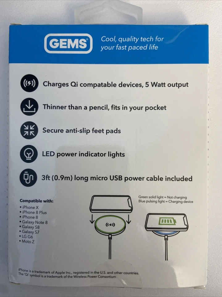 GEMS Qi 无线手机充电器,紫色 — 第 2/4 张图片