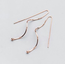 925 Sterling Silver Bead Ear Thread Threader Wavy Line Dangle Earrings A1765