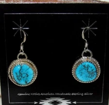 Navajo Kingman Dangle Drop Earrings Sterling Silver D. Morris