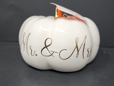Martha Stewart Mr & Mrs Pumpkin Winter White Gold Fall Decor 6.5'' New