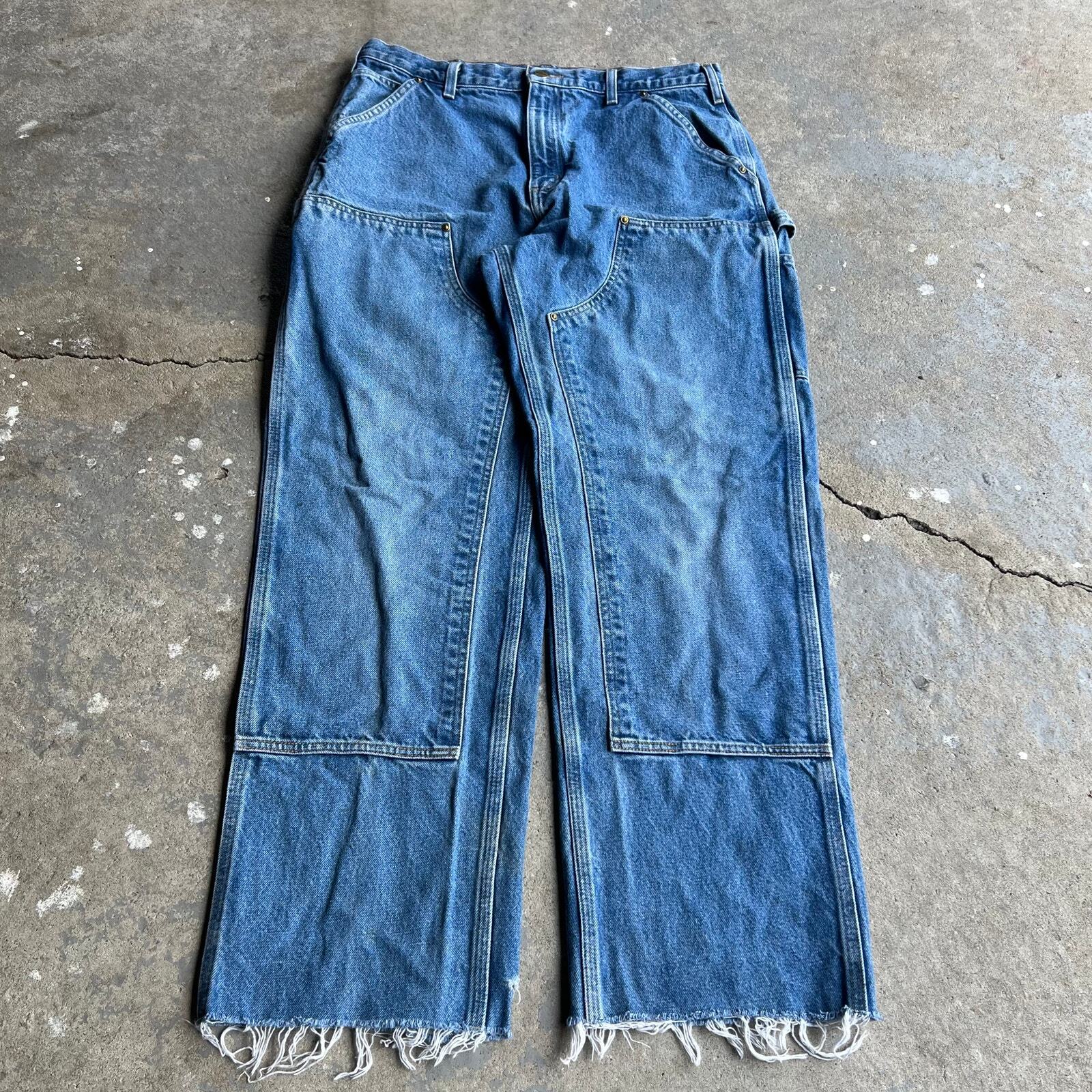 Vintage carhartt blue denim jeans double knee work wear carpenter pants