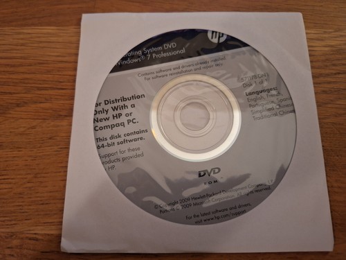 HP Operating System DVD - Windows 7 Professional 64-bit - NEW, SEALED