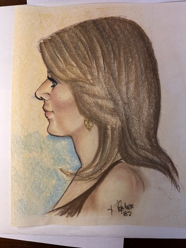Retrato pastel original vintage de mujer morena firmado K Praker 1982 B79 - Imagen 2 de 8