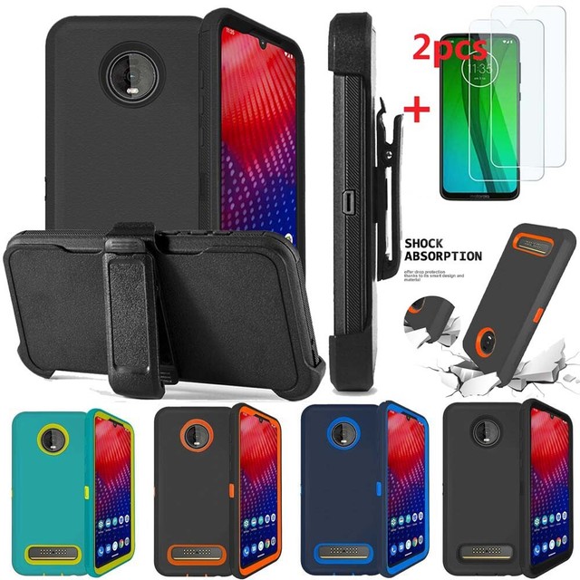 For Motorola Moto Z4/Z4 Play Armor Case+Tempered Glass+Belt Clip Fits