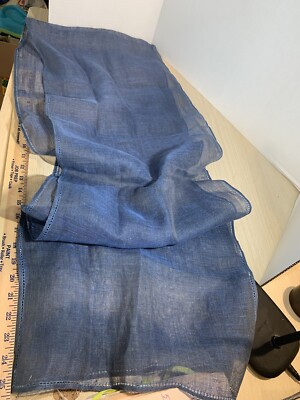 Blue Hand Dyed Linen Table Runner with Blue Stitching 82''x15'' Unbranded