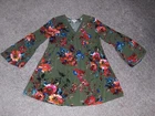 EUC Umgee USA Small Blouse Floral Crochet Trim Bell Sleeve Tunic Boho Olive