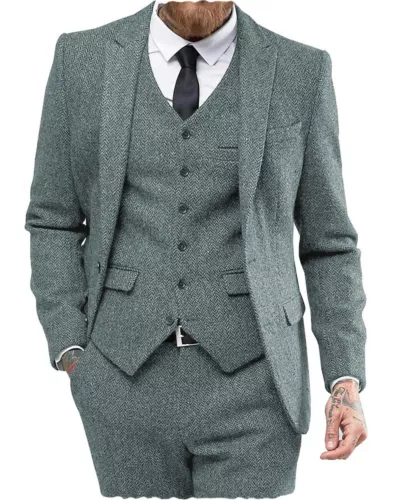 Mens 3 Piece Suit Groom Wedding Wool Blend Tweed Herringbone Suit 42 44 46 48 50 - Picture 6 of 33
