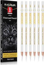 White Charcoal Pencils Drawing Set, Professional 6 Pieces White Sketch Pencils f