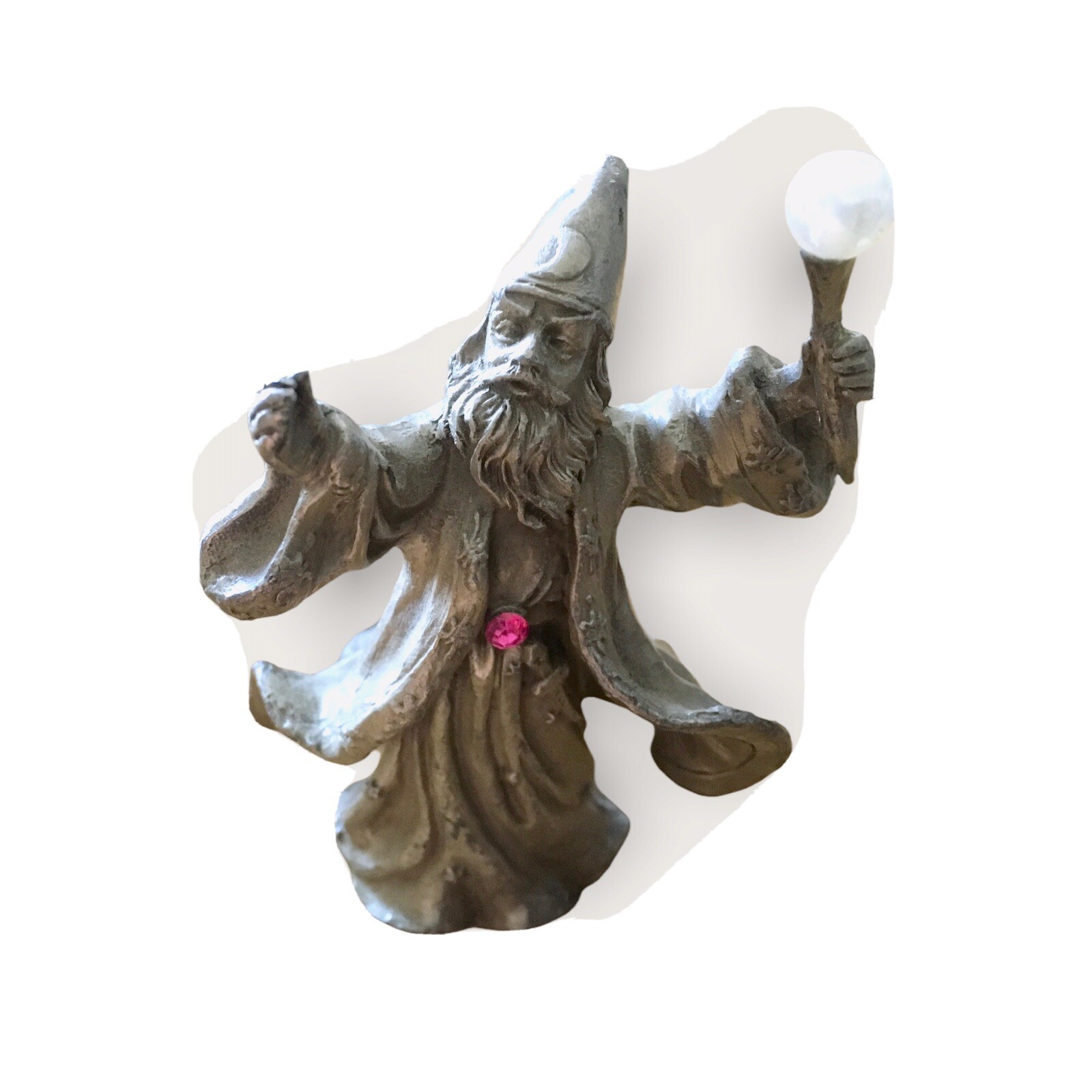 Miniature Pewter  Figurine Wizard With Pearl Staff