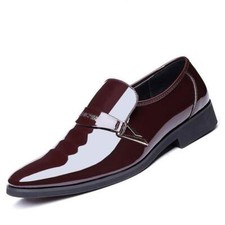 Mens pointy toe slip on Formal patent leather wedding casual Dress Shoes