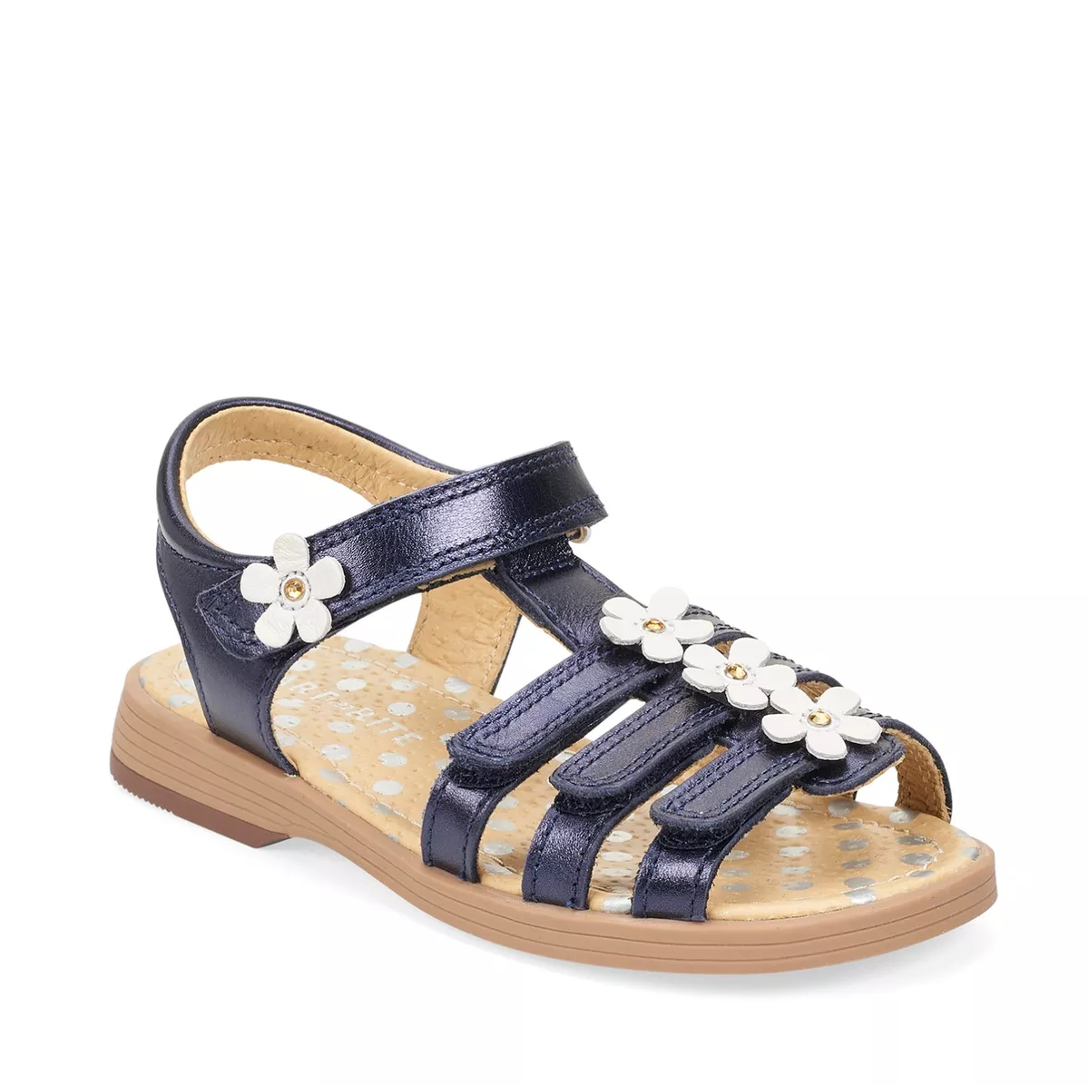 Start Rite Picnic Navy Blue Leather Flower T Bar Children s Open