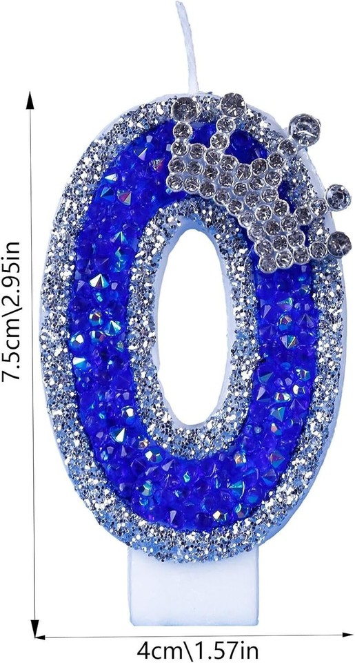 Numbers 40 Birthday Candles Blue Glitter Sparkle Tiara Cake Toppers