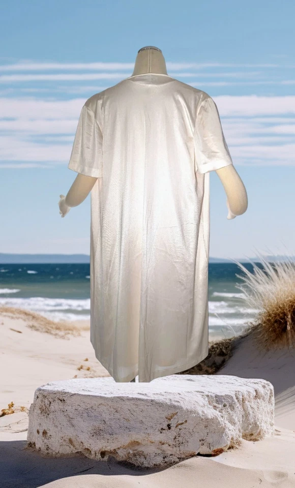 JOLIE TWO 100% Nylon Nightgown Robe Peignoir Light Orange Aqua Sz Medium VINTAGE - Image 3 of 4