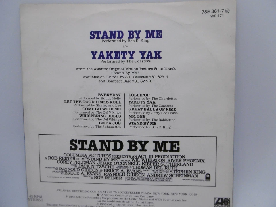 Ben E. King, Stand by Me, Coasters Yakety Yak, OST Stephen King German 7" 1986 - Bild 2 von 4