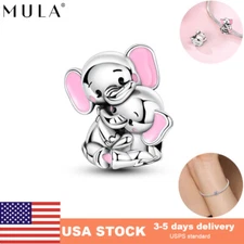 MULA Pink Elephant Mother 925 Sterling Silver DIY Charm For Women Bracelet