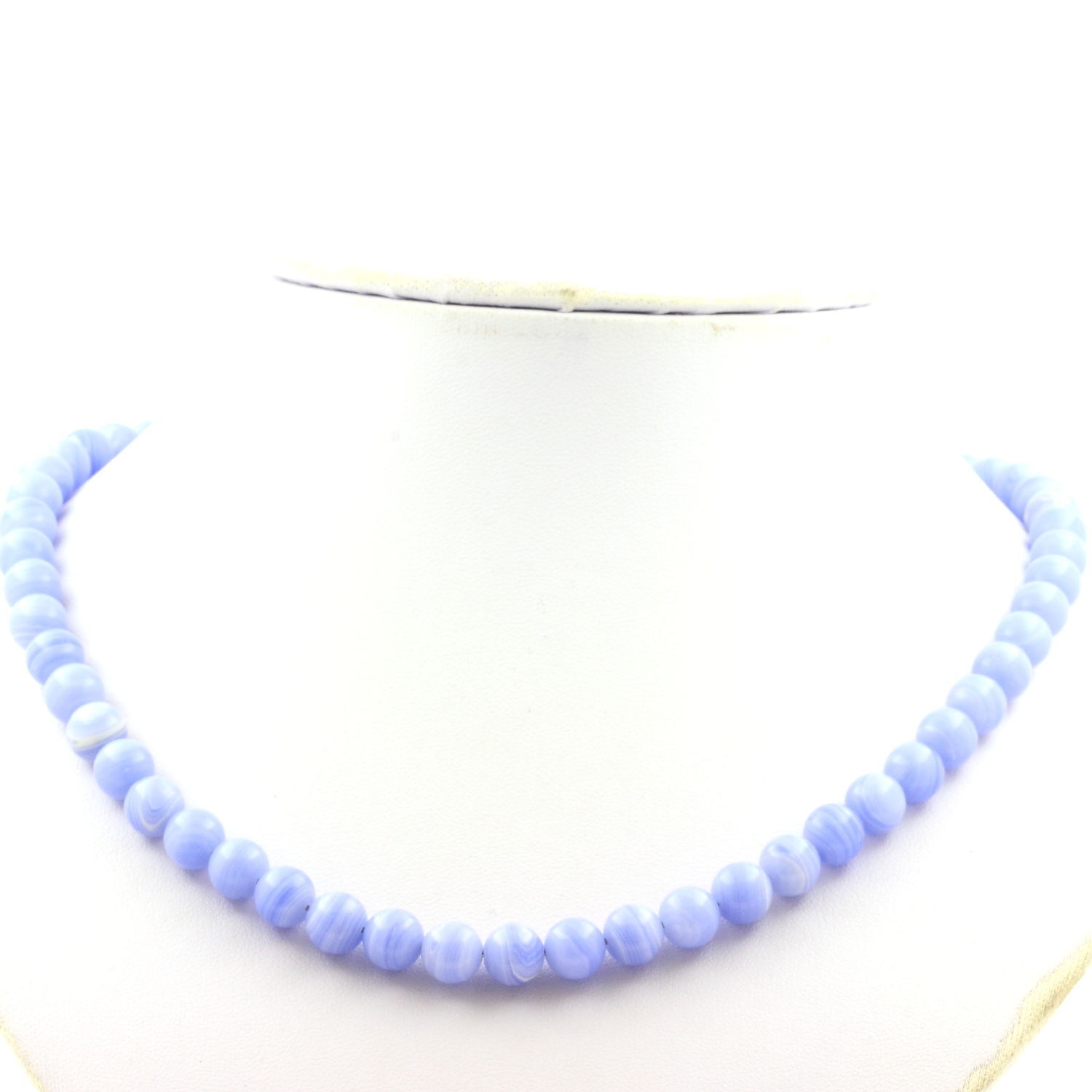 Collier agate crazy lace bleue 8 mm d'exception et chaine acier