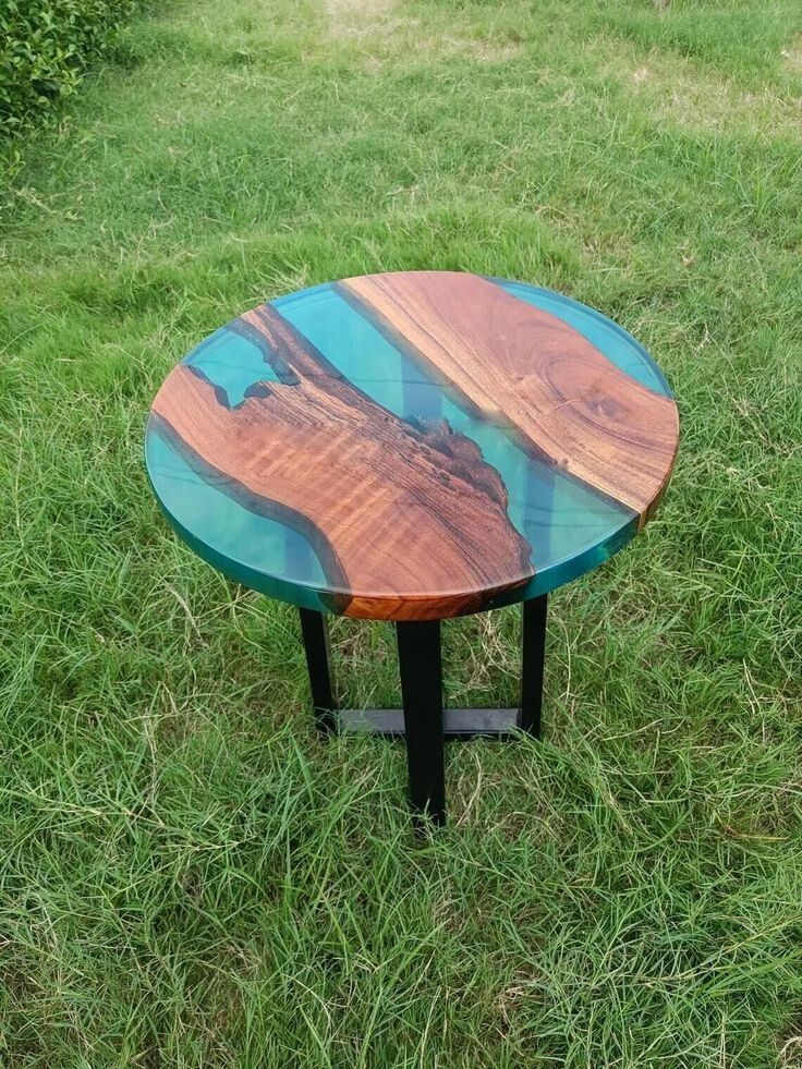 Wooden Round Epoxy Resin Coffee and Side End Table for Living Room Decor
