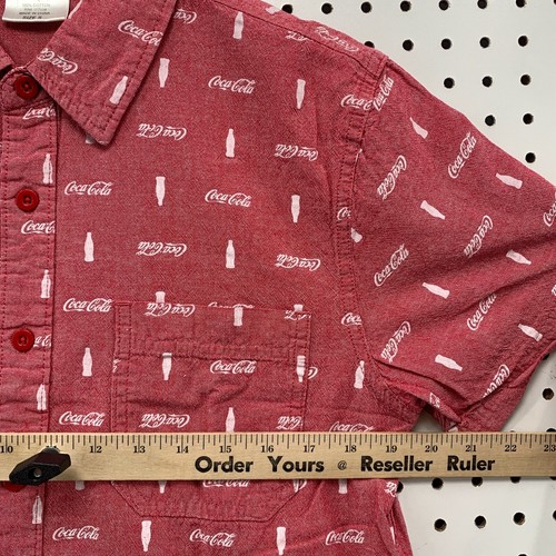 Coca Cola Button Shirt Red All Over Print Logo Short Sleeve Adult Small 19.5x28 - Picture 11 of 15