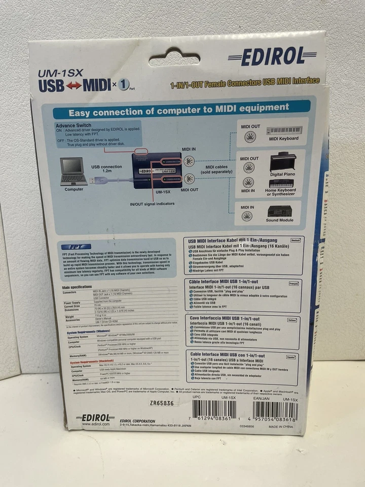 Edirol USB-Midi Interface (JAPAN) (Midi-In & Midi-Out/Midi-Male & Midi-Female) - Image 3 of 3