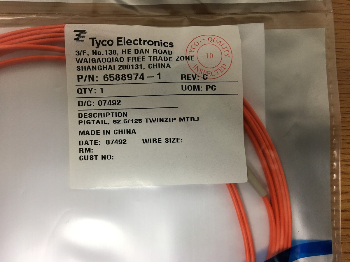TYCO ELECTRONICS 6588974-1 PigTail, 62.5/125 Twinzip MTRJ | eBay