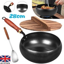 28CM Cast Iron Woks Hand-Forged Wok Pan Non Stick with Anti-Scalding Handle HOT